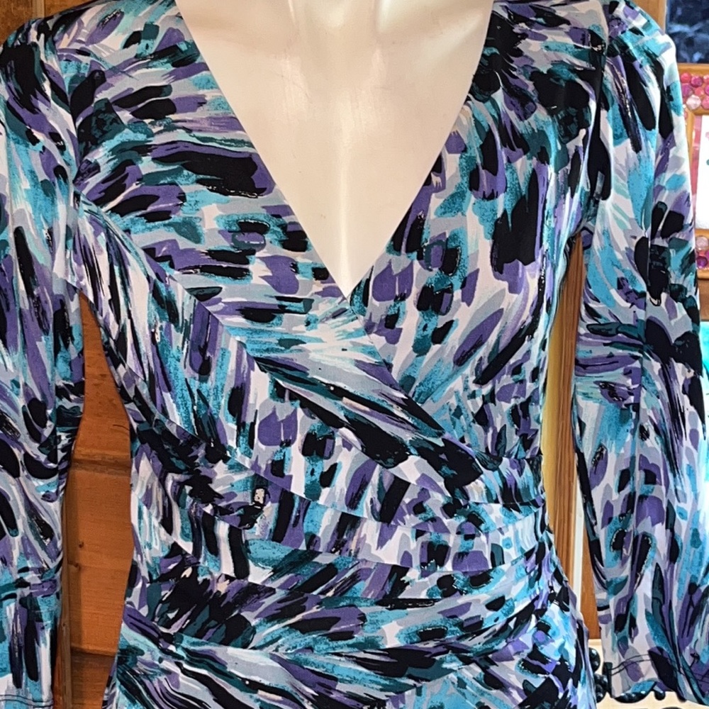 NEW London Times purple & turquoise Sexy low cut dress - Picture 4 of 12